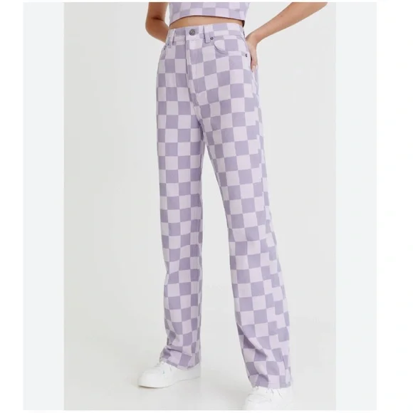 Pull&Bear Jeans Pull Bear Purple Straight Leg Plaid Jean